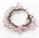 Vintage Style Roze Serie Rose Quarta en Pink Crystal Bracelet