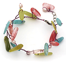 Witte Zoetwater Parel en Branch Shape Cherry Kwarts en Zuid-Korea Jade Wire Gehaakte Multi Color Bracelet