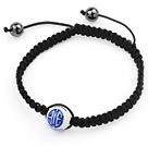 Design semplice rotonda blu e bianco porcellana e ematite Bracciale regolabile con coulisse