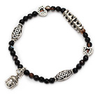 nice faceted round black agate and tibet silver buddhu head heart charm beads bracelet