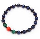 elegant mixed round lapis garnet peacock and coral stretchy beads bracelet