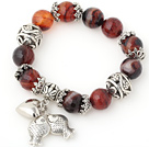 Fashion facetterede runde Agate Beaded Armbånd med Tibet sølv fisk Ball Cap Charm Tilbehør