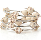 Moda multicapa White Skull Turquoise Wired Wrap pulsera del brazalete