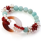 New Design Cluster White Pearl Ronde Rode Agaat En Amazon Hollow Agaat Link Stretch armband