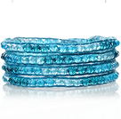 Series Multilayer precioso 4mm azul artificial Cristal Y Mano anudada azul del abrigo del cuero de la pulsera