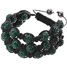 Populære Multilayer Blackish Green Round Polymer Clay Rhinestone Og Flettet Black Løbegang Armbånd