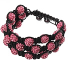 Popolare multistrato rosa rotonda del polimero di strass e intrecciato nero coulisse Bracciale