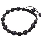 Dejlig runde blå sandsten og Square Manmade Crystal Black Løbegang Bracelet