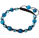 Mooi rond facet geslepen Blauwe Agaat En Plein Crystal gevlochten zwart koord armband