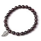 Charmerende Simple Style 7mm Runde granat perler armbånd med 925 Sterling Silver Leaf Accessory