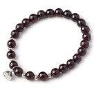 Uroczy prosty styl 7mm Okrągły Garnet Koraliki Bransoletka z 925 Sterling Silver Lotus seedpod