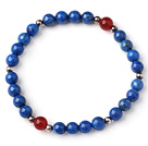 Stile semplice singolo filamento 6 millimetri rotonda borda il Lapis Bracciale con Sterling Silver Beads e sfaccettato Corniola