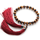 Recém- Moda Único Strand Rodada Tiger Eye e Ágata Dadas Rosário com Red Tassel