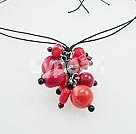 Handmade coral pearl garnet necklace