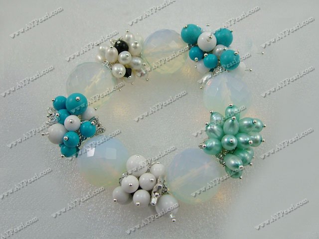 pearl opal turquoise stretch bracelet