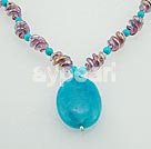 Handmade blue gem turquoise colored glaze necklace