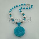 Handmade blue stone white porcelain necklace