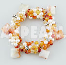 Discount pearl and agate stretch bracelet