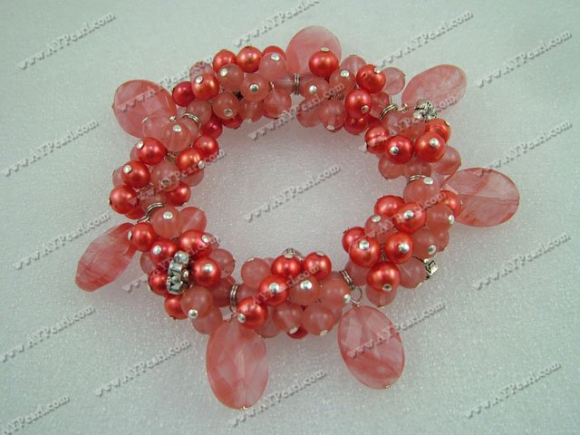 Handmade cherry quartz pearl bracelet