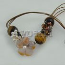 Discount tiger's eye and pearl and agate flower necklace