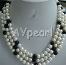 Handmade pearl black agate necklace