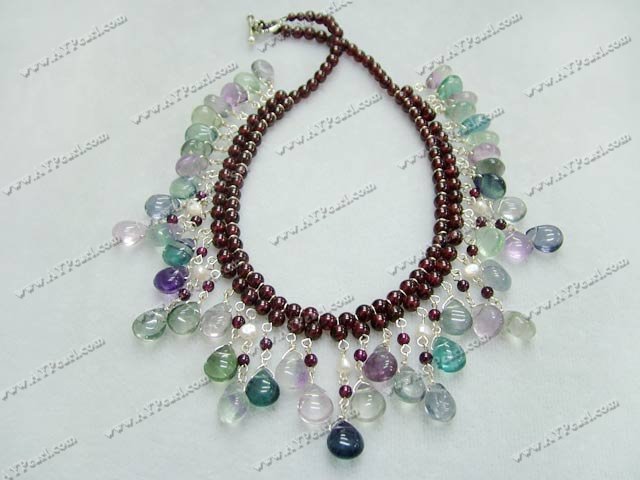 Rainbow fluorite garnet necklace 