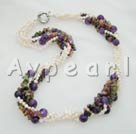 pearl and faceted amethyst and tourmaline necklace