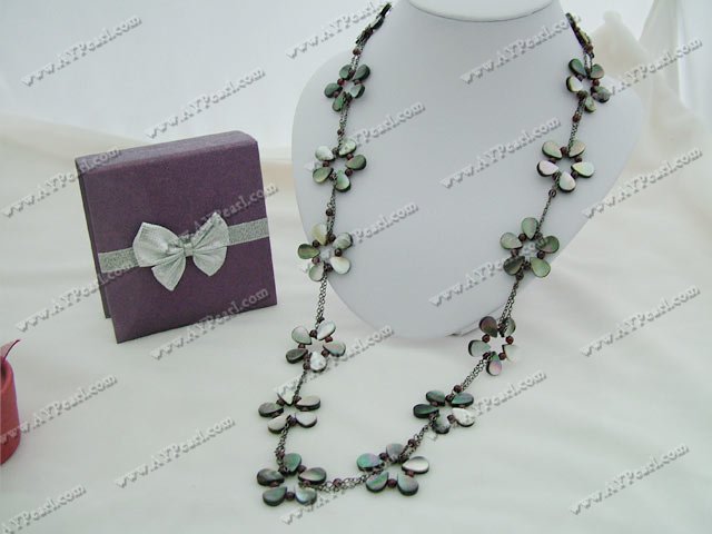 garnet and black lip shell necklace
