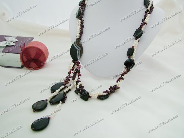 pearl and garnet and black agate necklace