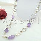 Handmade Amethyst biwa pearl necklace 