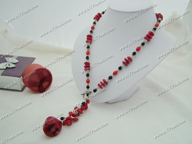 black crystal and coral necklace