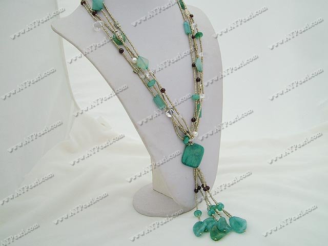 garnet and blue jade and white crystal necklace