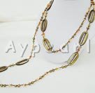 47 inches vogue long style brown pearl crystal and shell and agate necklace