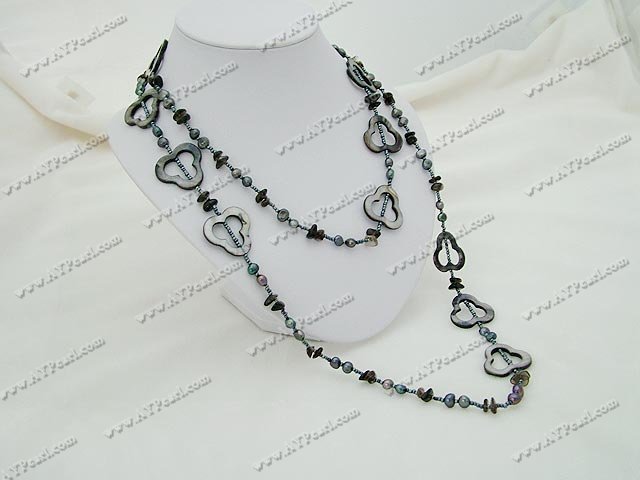 pearl shell and black stone necklace