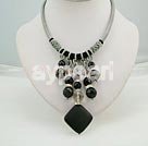 Handmade black stone smoky quartz necklace