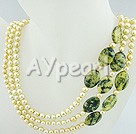 Handmade pearl yellow gem necklace