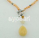 Handmade pearl yellow jade necklace