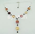 garnet and silver leaf agate y necklace