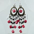 black crystal and coral earrings
