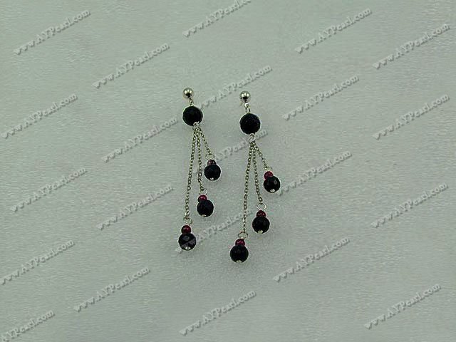 Handmade black crystal garnet earrings