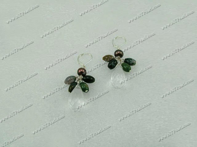 Handmade pearl crystal agate earrings