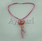 pearl and cherry quartz flower neckalce
