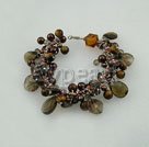 Handmade tiger eye pearl crystal bracelet