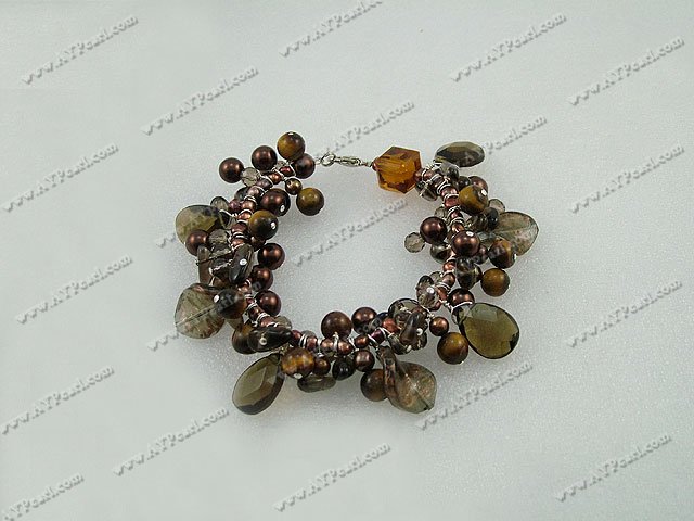 Handmade tiger eye pearl crystal bracelet