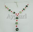 green rutilated quartz and red crystal y necklace