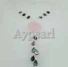 pearl and rose quartz and black shell necklace