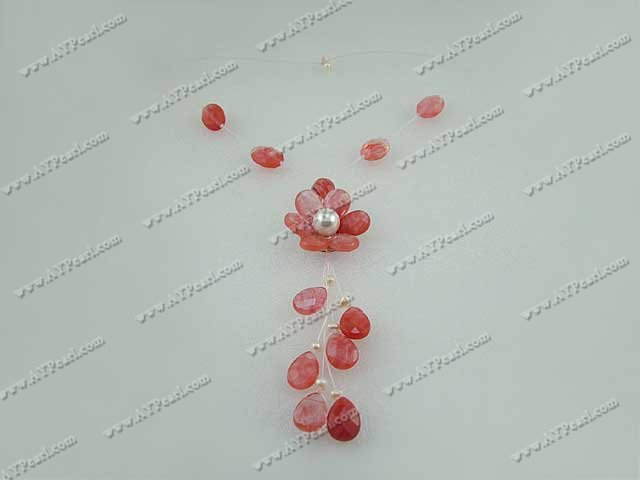 Handmade cherry quartz necklace