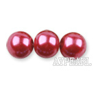Glass pearl beads,10mm round,red, about 87pcs/strand, Sold per 32-inch strand