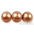 Glass pearl beads,14mm round,gold brown, about 62pcs/strand, Sold per 32-inch strand