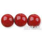 Glass pearl beads,14mm round,red, about 62pcs/strand, Sold per 32-inch strand